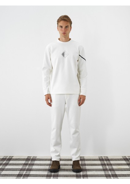 Erkek Ekru Esnek Dokulu Regular Fit Sweatshirt