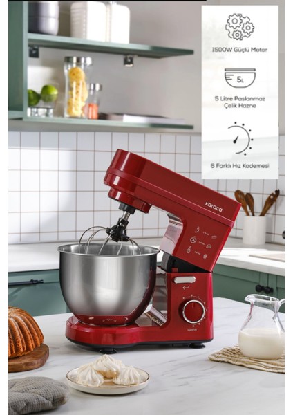 Kırmızı Mikser, 1500W, 5l, Dayanıklı ve Şık Tasarım