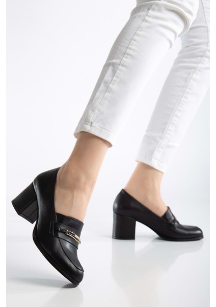 Kadın Hakiki Deri Tokalı Şık Topuklu Ayakkabı - Siyah fiyatları