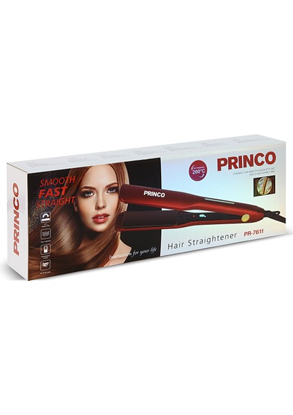 Kırmızı Renkli Saç Düzleştirici PR-7611, Parlak ve Şık Görünüm Için Kullanışlı