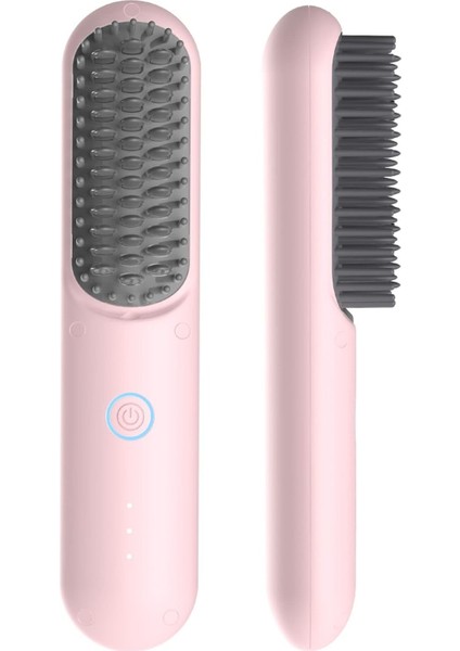 Mini Kablosuz Saç Düzleştirici Fırça, USB Şarjlı, Negatif Iyon, Şık Pembe