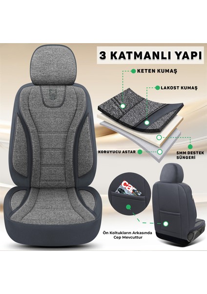 City Serisi Opel Combo Tour 2001-2010 ile Uyumlu Koltuk Kılıfı, Gri modelleri