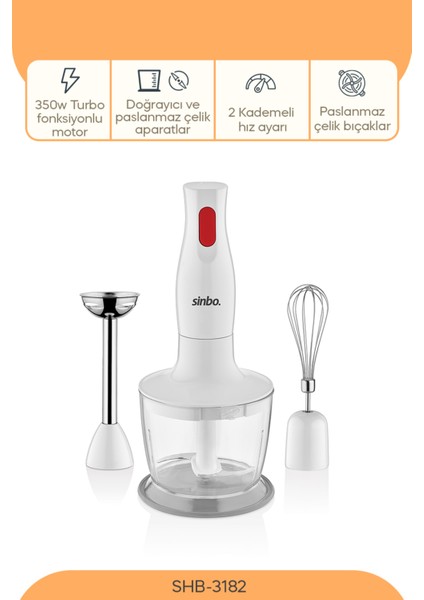 Beyaz El Blender Seti SHB-3182, Pratik ve Şık Mutfak Arkadaşı