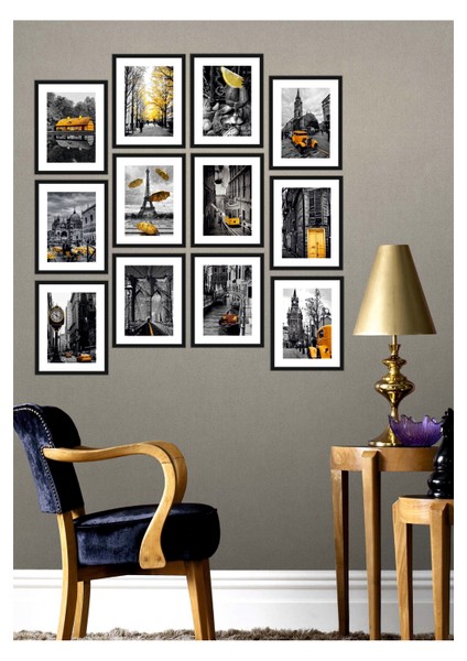12 Parça Ev Dekorasyon Mutfak Salon Genç Odası Çerçeve Görünümlü Arkası Yapışkanlı Modern Mdf Tablo