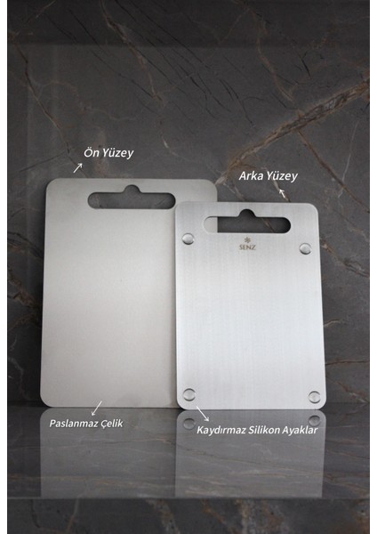 Paslanmaz Çelik Doğrama Tahtası Büyük Boy ve Küçük Boy 2'li Set 20X30 ve 25X33 cm
