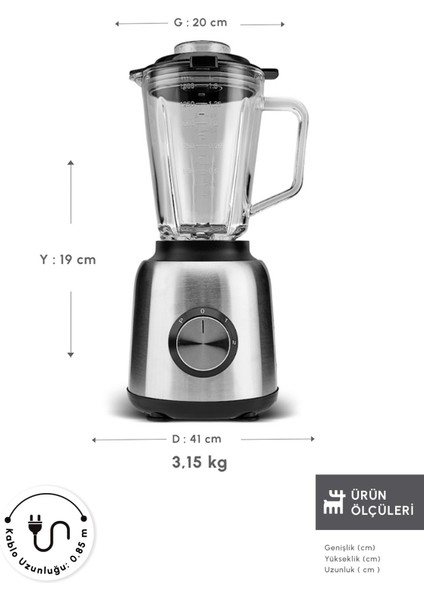 1.5 Lt Cam Hazneli Temiz ve Güçlü Smoothie Blender fiyatları