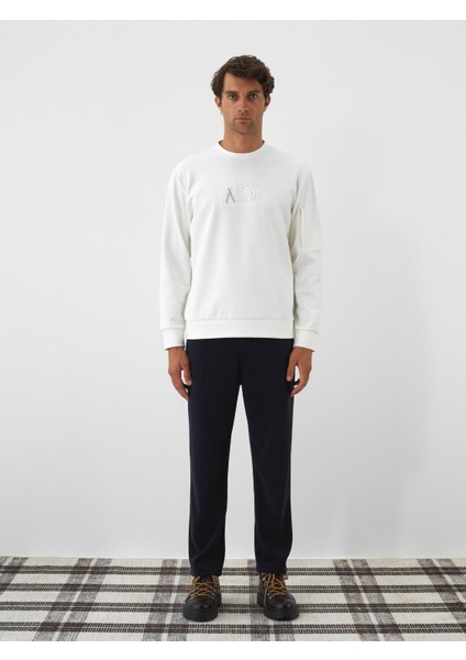 Erkek Ekru Esnek Dokulu Regular Fit Sweatshirt