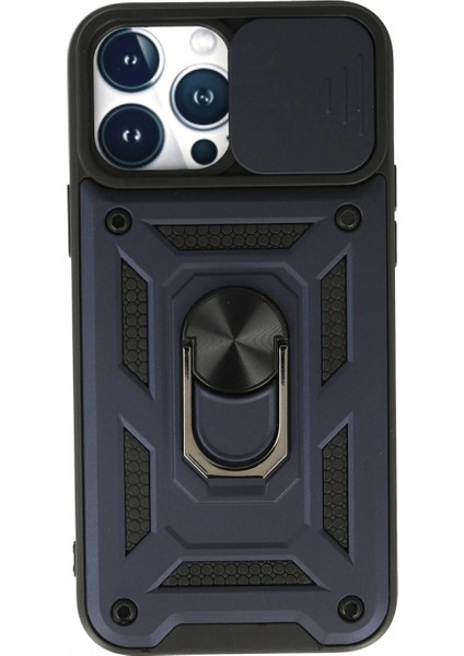 iPhone 13 Pro Max Kılıf Pars Lens Yüzüklü Silikon - Lacivert