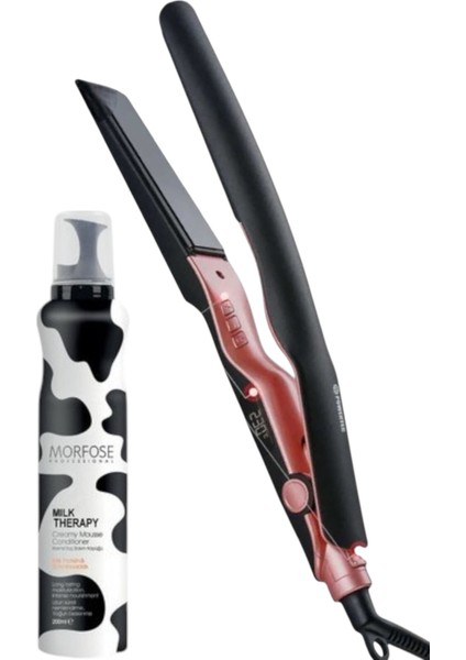 Seramik Saç Düzleştirici ve Bakım Köpüğü Seti, Siyah