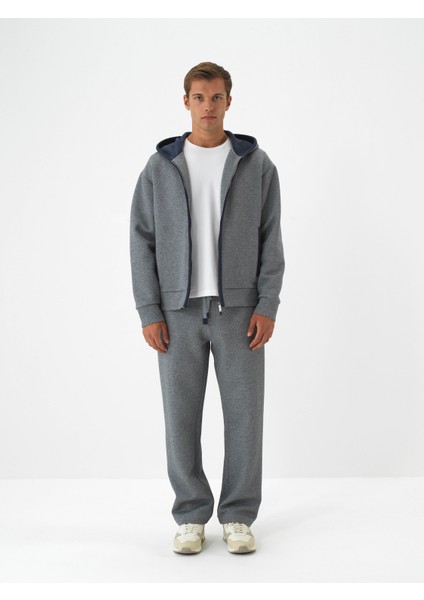 Erkek Gri Pamuk Dokulu Oversize Sweatmont
