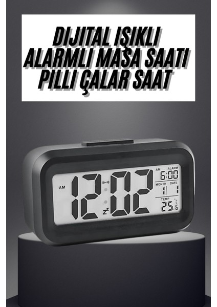 Gece Dijital Masa Saati Dijital Alarmlı LED Ekran Pilli Çalar Saat