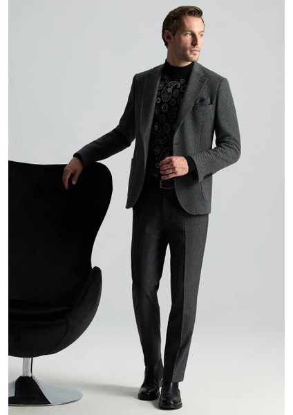 Italyan Yün Kaşmir Karışım Siyah Blazer Ceket modelleri