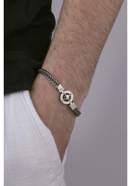 Kutup Yıldızı Motifli Zincir Model Çelik Erkek Bileklik