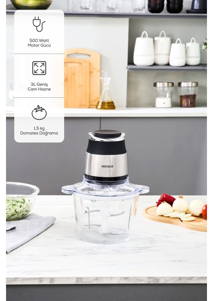 3l Ultra Geniş Cam Hazneli Inox Doğrayıcı Gri