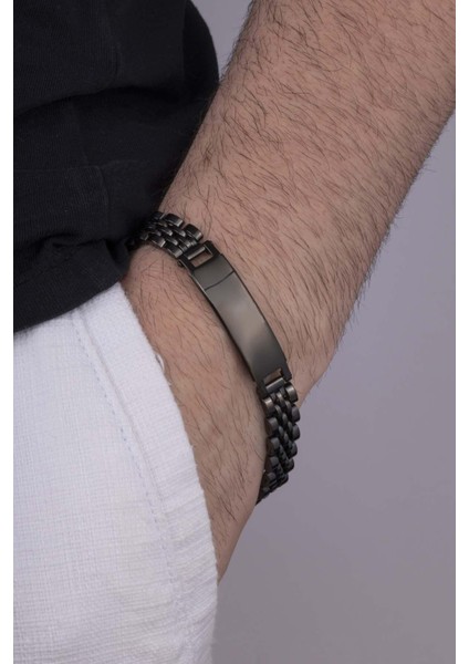 Klasik Model Siyah Çelik Erkek Bileklik