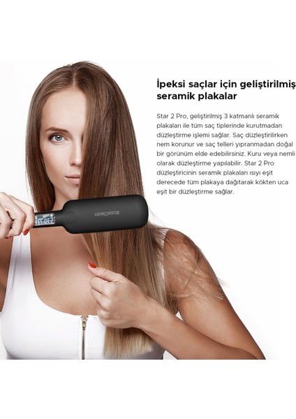 LED Ekranlı Geniş Plaka Saç Düzleştirici, Siyah, Şık ve Kullanışlı fırsatları