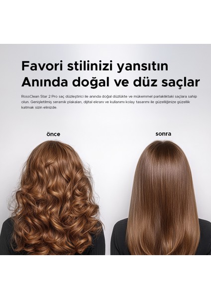 LED Ekranlı Geniş Plaka Saç Düzleştirici, Siyah, Şık ve Kullanışlı