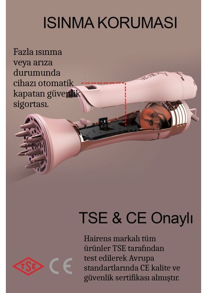 3'lü Saç Kurutma ve Düzleştirici Tarak Seti, 1200W, Pembe