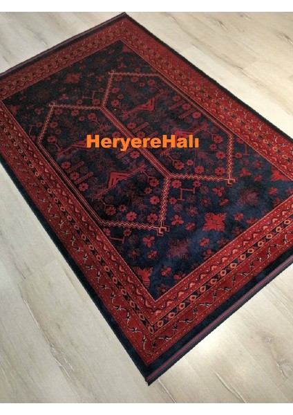 Herat Her 01 Navy Afgan Desenli Viskon Sıkı Dokuma Kaymaz Tabanlı Ince Makine Halısı fiyatları