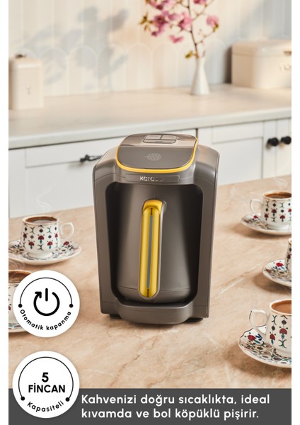 Şık ve Kullanışlı 5 Fincan Kapasiteli Türk Kahve Makinesi, Pineapple Yellow Renginde modelleri