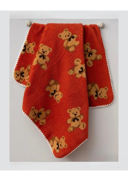 Ayıcık Desenli Bebek Battaniyesi Kiremit