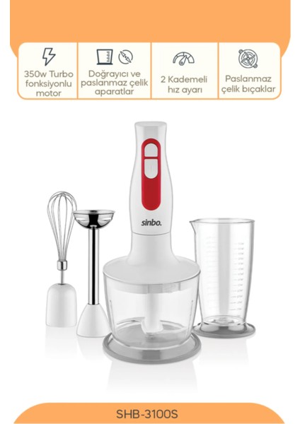 3 Fonksiyonlu El Blender Seti 350W Siyah, Çok Amaçlı ve Şık Tasarım