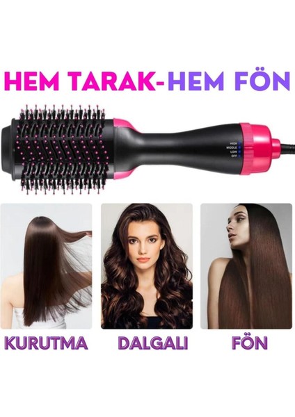 Siyah Fön Tarak One Step, Hızlı ve Pratik Saç Şekillendirme Aracı