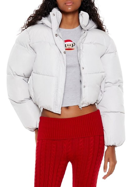 Kapüşonlu Crop Şişme Mont