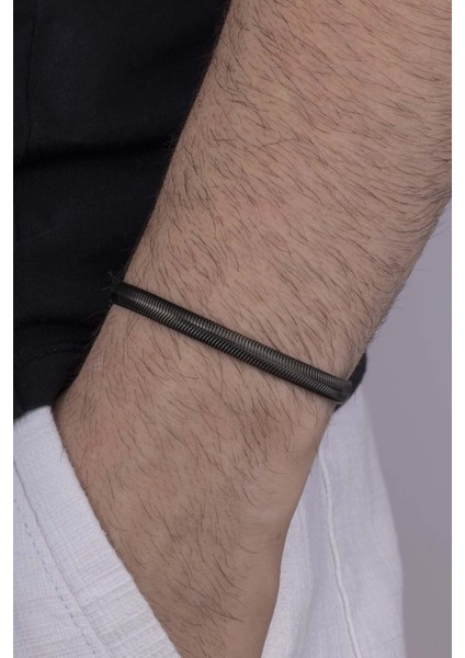 Italyan Zincir Siyah Erkek Çelik Bileklik