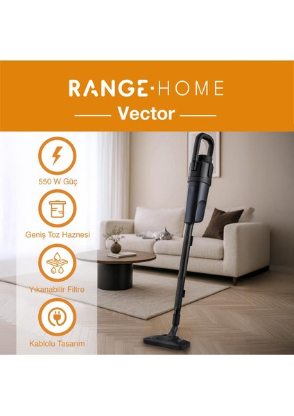 Kablolu Dik Süpürge, Güçlü Temizlik, Siyah Renk, Pratik Kullanım