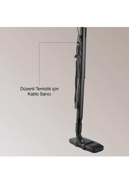 Kablolu Dik Süpürge, Güçlü Temizlik, Siyah Renk, Pratik Kullanım