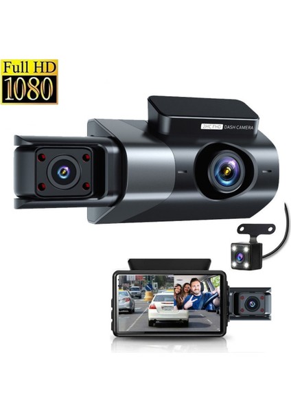 Full Hd 1080P 3 Lensli Wifi Destekli Araç Kamerası + Geri Görüş Dvr
