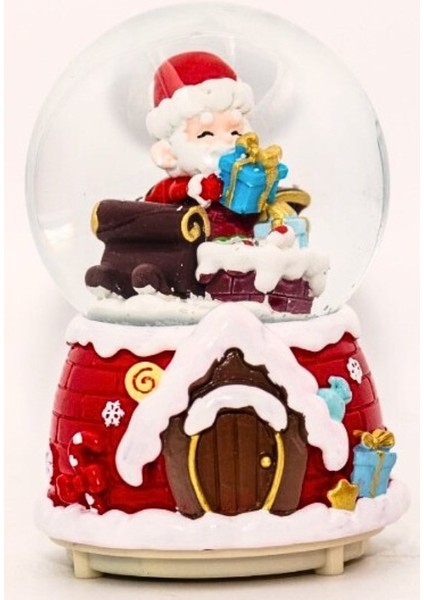 Mega Boy 2025 Yılbaşı Hediyesi Noel Baba Temalı Kar Püskürtmeli Motorlu Işıklı Müzikli Kar Küresi 16 Cm- 18B