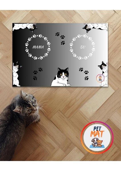Petmat Kedi Mama Paspası , Kaymaz Taban , Yıkanabilir , Evcil Hayvan Paspası 002-SB