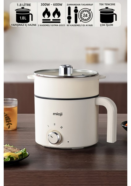 600W Çok Fonksiyonlu Elektrikli Pişirici, 1.8l, Beyaz, Pratik ve Kullanışlı