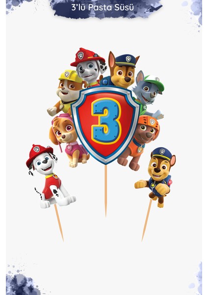 Paw Patrol Temalı 3 Lü Pasta Süsü - 3 Yaş fiyatları