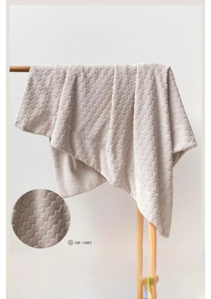 Kabartmalı Velboa Battaniye Gri