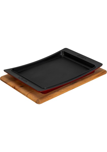 Döküm Dikdörtgen Servis Tabağı ve Kayın Servis Ahşabı. Ölçü 36X24CM.-BORDO fiyatları