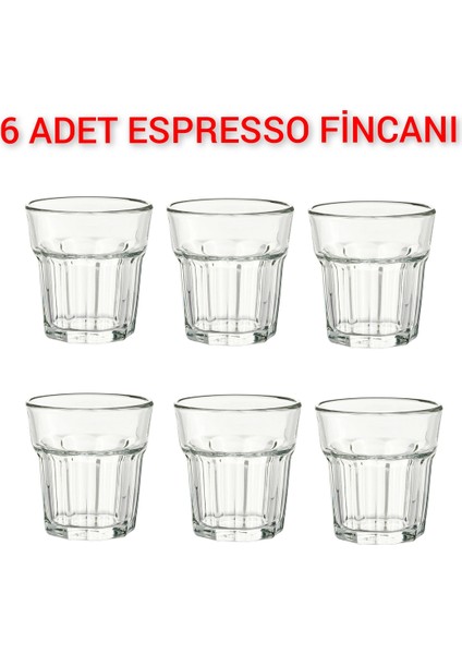 6'lı Set Şeffaf Cam Espresso Bardağı, 7 cm Yüksekli, 100 ml Hacim
