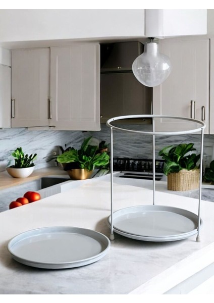 Iki Katlı Sunum ve Ikramlık Standı, Şık ve Kullanışlı Beyaz Tasarım fiyatları