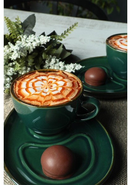 Yeşil Zümrüt Damla Çay Sunum Seti, 4 Parça, 2 Kişi Için Şık ve Kullanışlı Tasarım