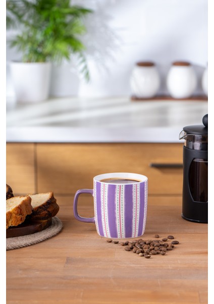Mor Çizgili Yeni Bone Kupa 350 ml Şık ve Kullanışlı Içecek Kabı