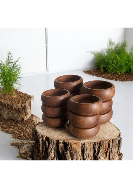 Koyu Renk Ahşap Çerezlik Takımı, 12 Adet, 9 Cm, Kahvaltı Sunumu