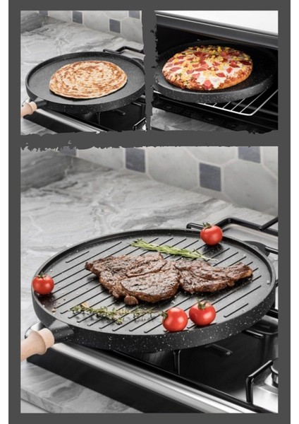 Çift Taraflı Granit Döküm Izgara Tava, Gözleme ve Börek Için Ideal