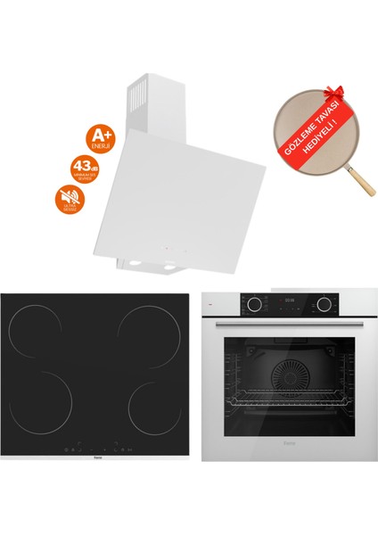 Fryart Volo Vitroseramik Elektrikli Sessiz Beyaz Ankastre Set (D078 - Sa + MS261 + XE63CB )