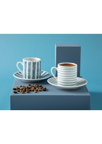 2'li Porselen Kahve Fincan Takımı, 80 Ml, Şık ve Zarif Tasarım, Lacivert Renk