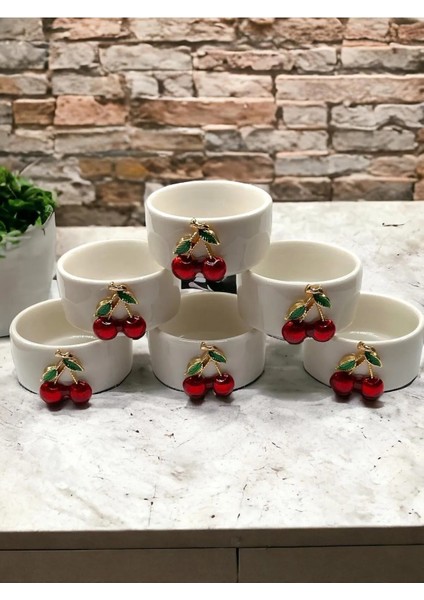 6'lı Beyaz Porselen Kirazlı Sunum Kasesi, Mini Boy, Şık ve Kullanışlı Set
