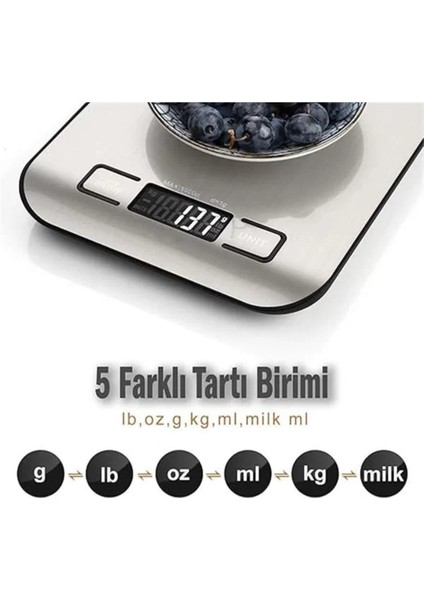Paslanmaz Çelik Dijital Mutfak Terazisi, 5 kg Hassas Tartım, Çok Renkli fiyatları