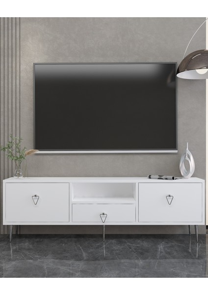 1306DROPCT-1 Tv Sehpası Beyaz - Gümüş Kulp