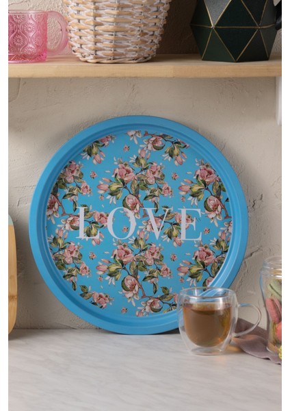 Yuvarlak Metal Tepsi 35 Cm, Mavi, Şık ve Dayanıklı Ev Dekorasyon Ürünü